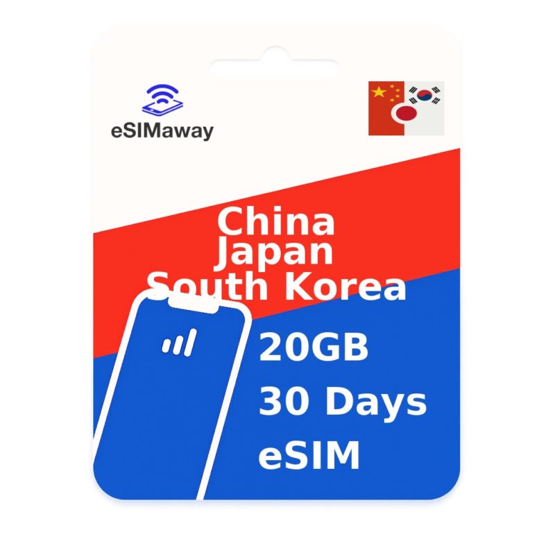 China & Japan & South Korea eSIM 20GB 30 Days